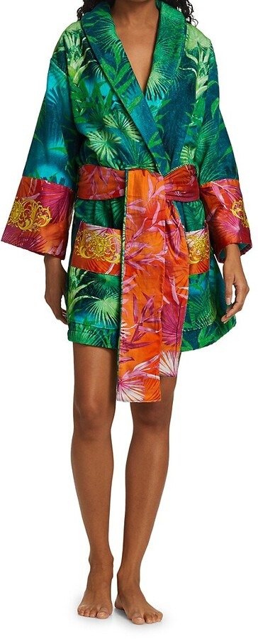 JUNGLE BAROCCO PRINT COTTON VERSACE ROBE IN GREEN