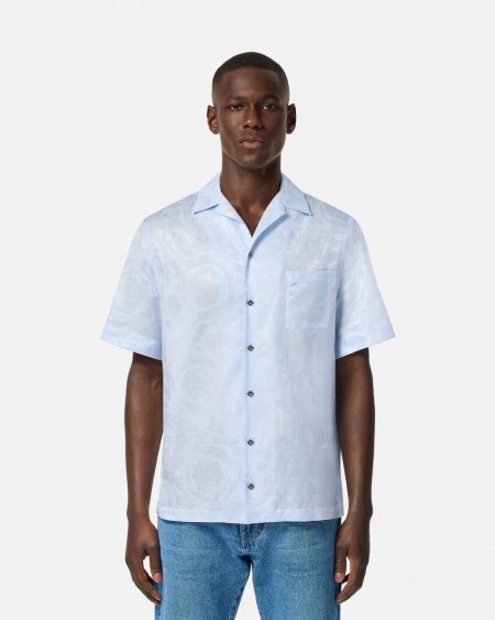 BAROCCO JACQUARD SILK BLEND LIGHT BLUE VERSACE SHIRT