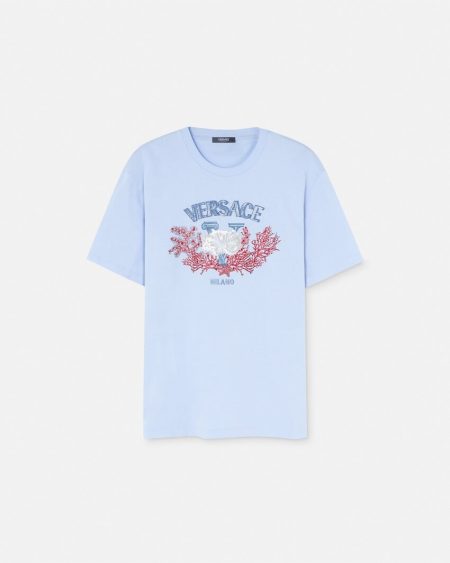 EMBROIDERED UNIVERSITY CORAL VERSACE T-SHIRT