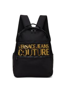 JEANS COUTURE BLACK GOLDEN LOGO VERSACE BACKPACK