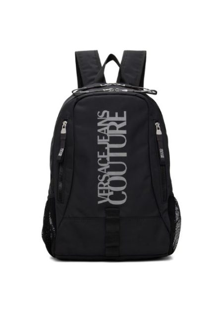 JEANS COUTURE BLACK STRIPED LOGO VERSACE BACKPACK