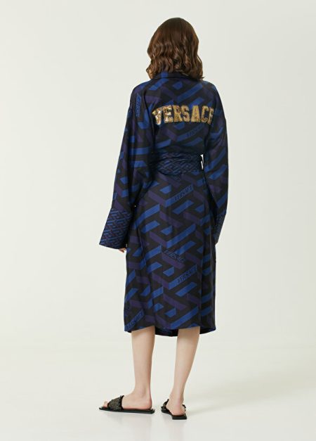 VERSACE LA GRECA BLUE SILK ROBE