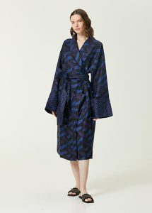 VERSACE LA GRECA BLUE SILK ROBE