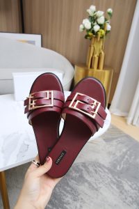 Versace Maroon leather slides