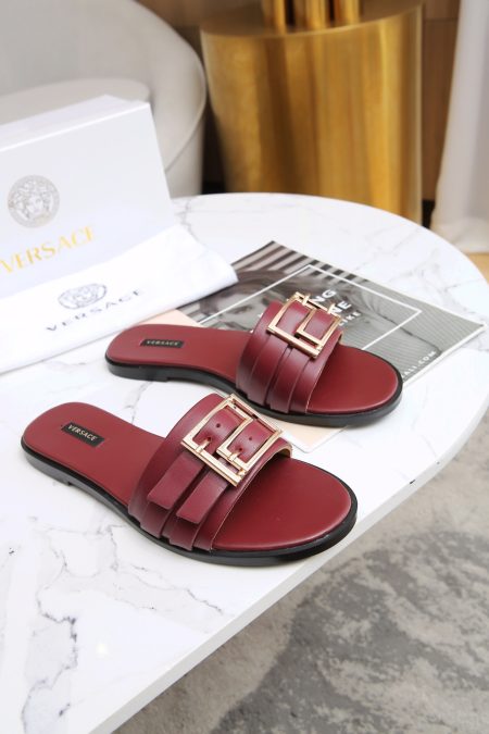 Versace Maroon leather slides