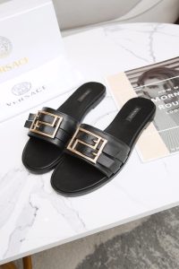 Versace black leather slides