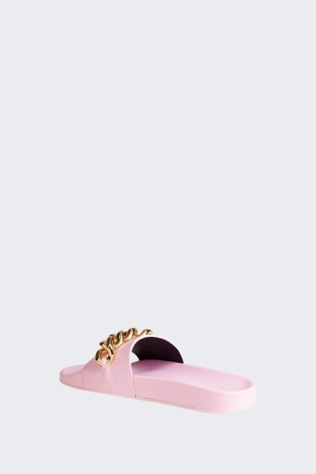 CHAIN EMBELLISHED LEATHER SLIDES