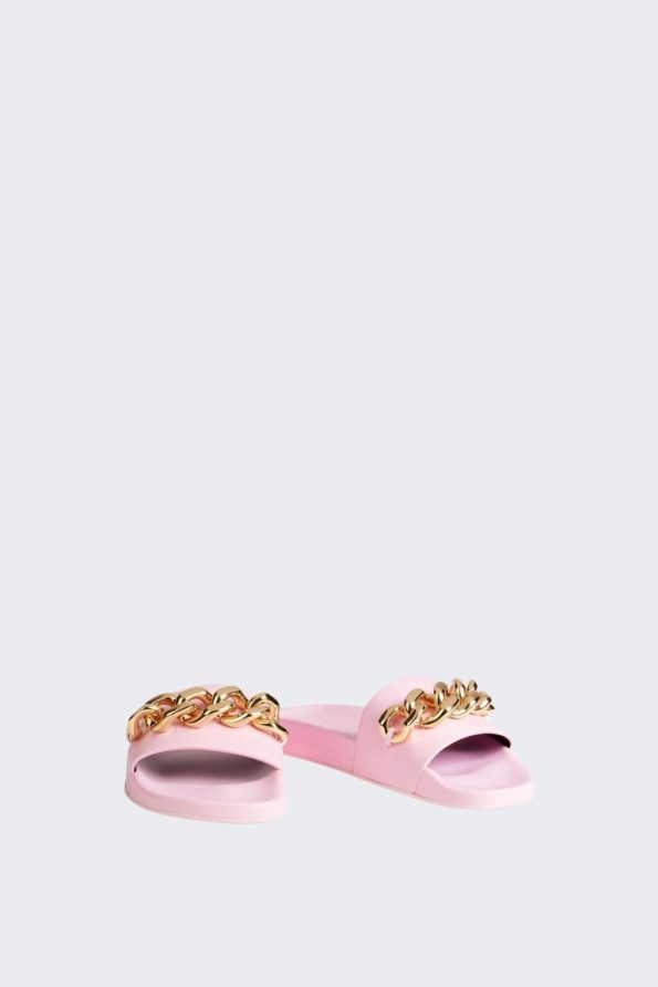 CHAIN EMBELLISHED LEATHER SLIDES