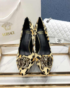 NEW HIGH HEELED VERSACE SANDALS FABRIC LEATHER