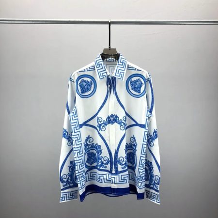 VERSACE BLUE & WHITE PRINTED SLEEVED SHIRT