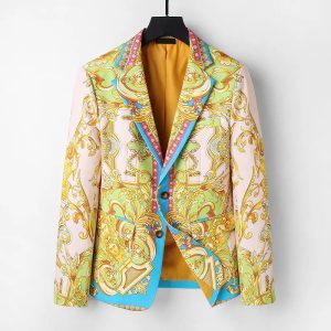 VERSACE BAROQUE PRINT SLIM FIT SUIT JACKETS FOR MEN