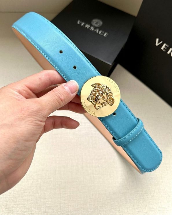 VERSACE BLUE MEDUSA BIGGIE LEATHER BELT