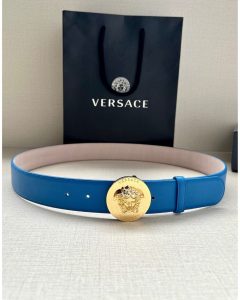 VERSACE MEDUSA DARK BLUE BIGGIE LEATHER BELT