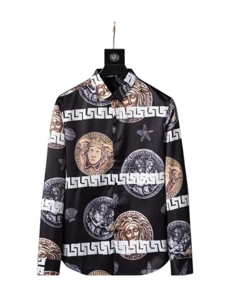 VERSACE MEDUSA LOGO BLACK SLEEVED SHIRT