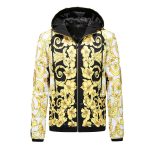 VERSACE EROS BAROQUE PRINTED WHITE GOLDEN ZIP UP JACKET