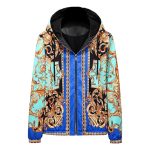 VERSACE EROS BAROQUE PRINTED BLUE GOLDEN ZIP UP JACKET