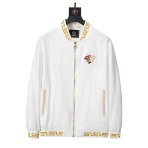 VERSACE PRINTED WHITE ZIP-UP JACKET