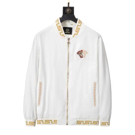 VERSACE PRINTED WHITE ZIP-UP JACKET