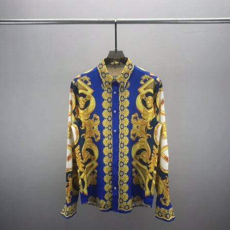 VERSACE BLUE AND GOLD PRINTED SHIRT