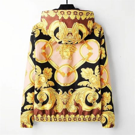 Versace Men's Baroque Print Hooded Windbreaker in Gold/Black