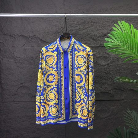 VERSACE PRINTED BLUE & YELLOW SLEEVED SHIRT