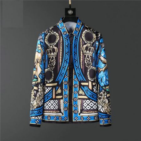 VERSACE MEDOUS BLUE & BLACK SLEEVED SHIRT