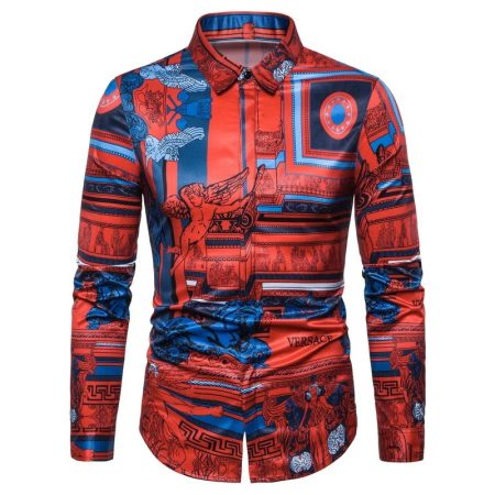 VERSACE MEDOUS PRINTED RED SLEEVED SHIRT